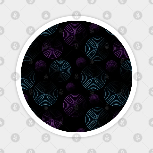 Concentrated blue and violet circles pattern on black. Magnet by smartsman